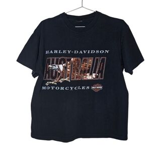 Vintage Y2K Harley Davidson Brisbane Australia Black Graphic T-Shirt Size M/L